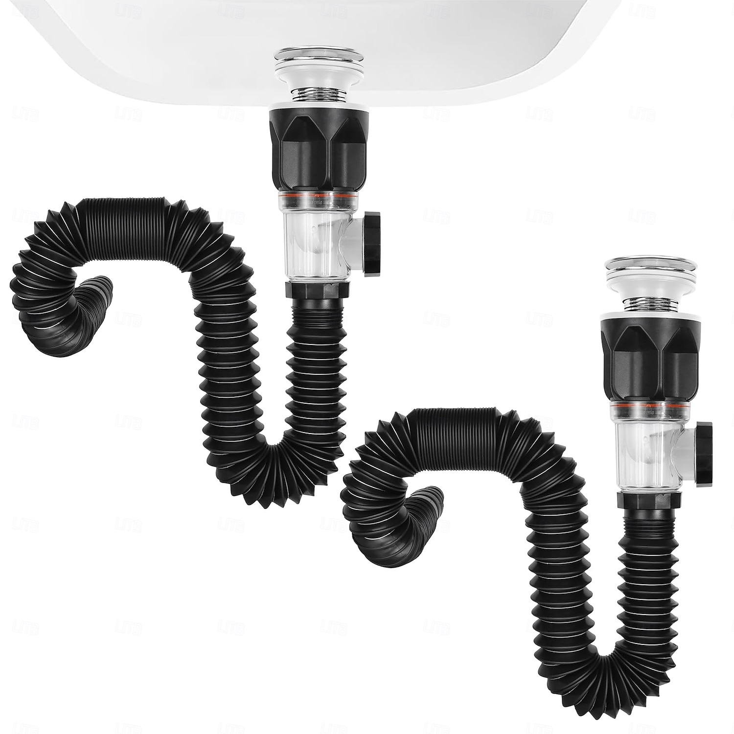 kylpyhuoneen lavuaarin viemärisarja joustavalla, laajennettavalla P-lukolla, pesualtaan viemäri sopii useimpiin viemärireikiin, sisäänrakennettu tukkeutumisenestoventtiili, hajuton kylpyhuoneen 2026 - $17.99 –P2