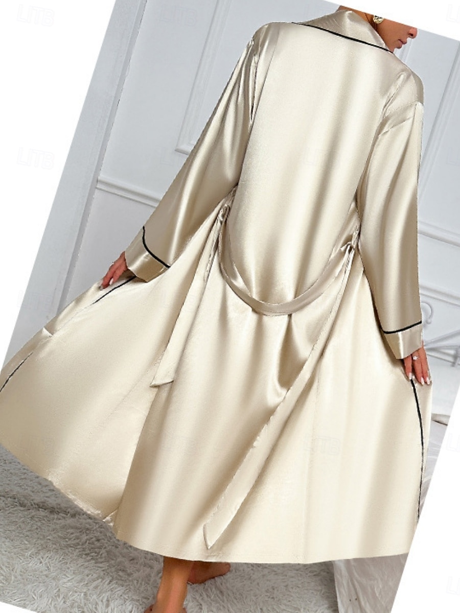 Damen Robe Nachthemd Schlafanzug Set Lässig Komfort Einfarbig Elastischer Bund Täglich Heim Langarm Träger Rosa Khaki Sommer Frühling Normale Passform 2026 - $39.99 –P3