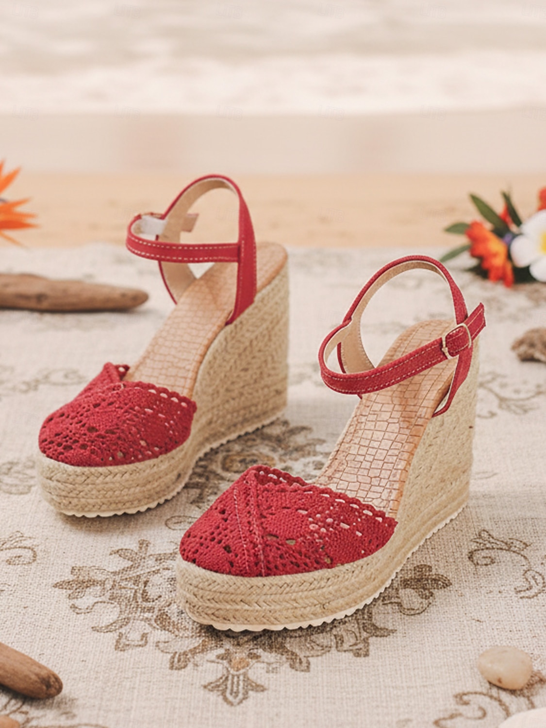 sandali con zeppa espadrillas in pizzo bianco da donna - tacchi a spillo traspiranti all'uncinetto con cinturino alla caviglia - eleganti scarpe da sposa boho per la spiaggia &matrimoni all'estero del 2026 a $42.99 –P3
