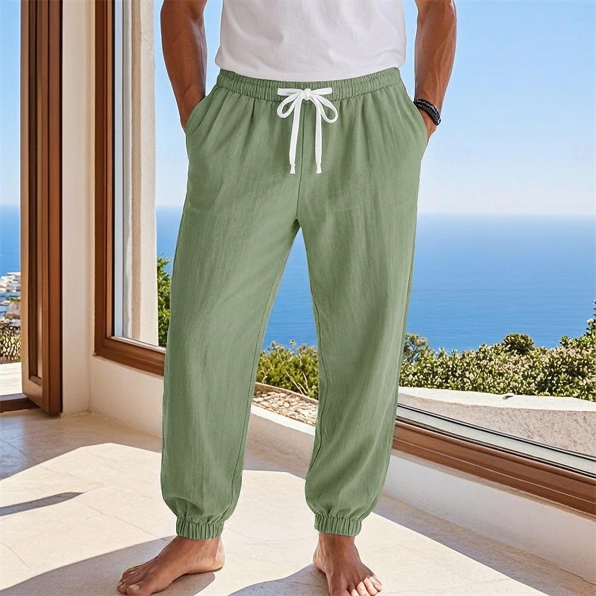 Homme Joggeurs Pantalons en Lin Pantalons Pantalon d'été Pantalons Amples Cordon de serrage Taille Élastique Uni Confort Léger Longueur complète Quotidien Plage Fête Vacances Mode Noir Blanche Non de 2026 ? $25.99 –P6