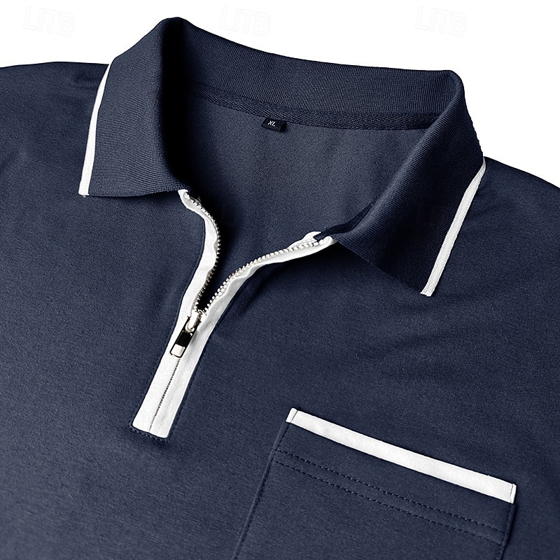 Hombre Polo de algodón Camiseta de golf Casual Vacaciones Diseño Cremallera de un cuarto Manga Corta Moda Músculo Color sólido Plano Cremallera Bolsillo Verano Primavera Primavera verano Ajuste 2026 - $20.99 –P5