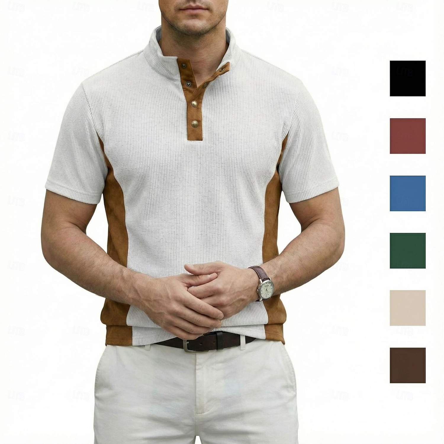 Per uomo Camicia di Velluto a Coste Maglia Henley Maglietta Manica Corta Tinta unica Semplice Testurizzato Moda Designer Casual Bottoni Collo alla coreana Henley Casuale Quotidiano All'aperto Estate del 2026 a $18.99 –P9