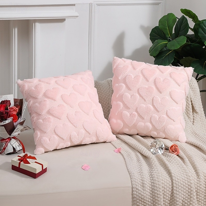 Valentines Day Decorations Pillow Covers - 18x18 inch Set of 2 Heart Shaped Pattern Faux Fur Soft Plush Throw Pillows Case for Indoor Outdoor Sofa Bedroom Living Room Festivals Anniversary Home Decor 2026 - $12.99 –P3