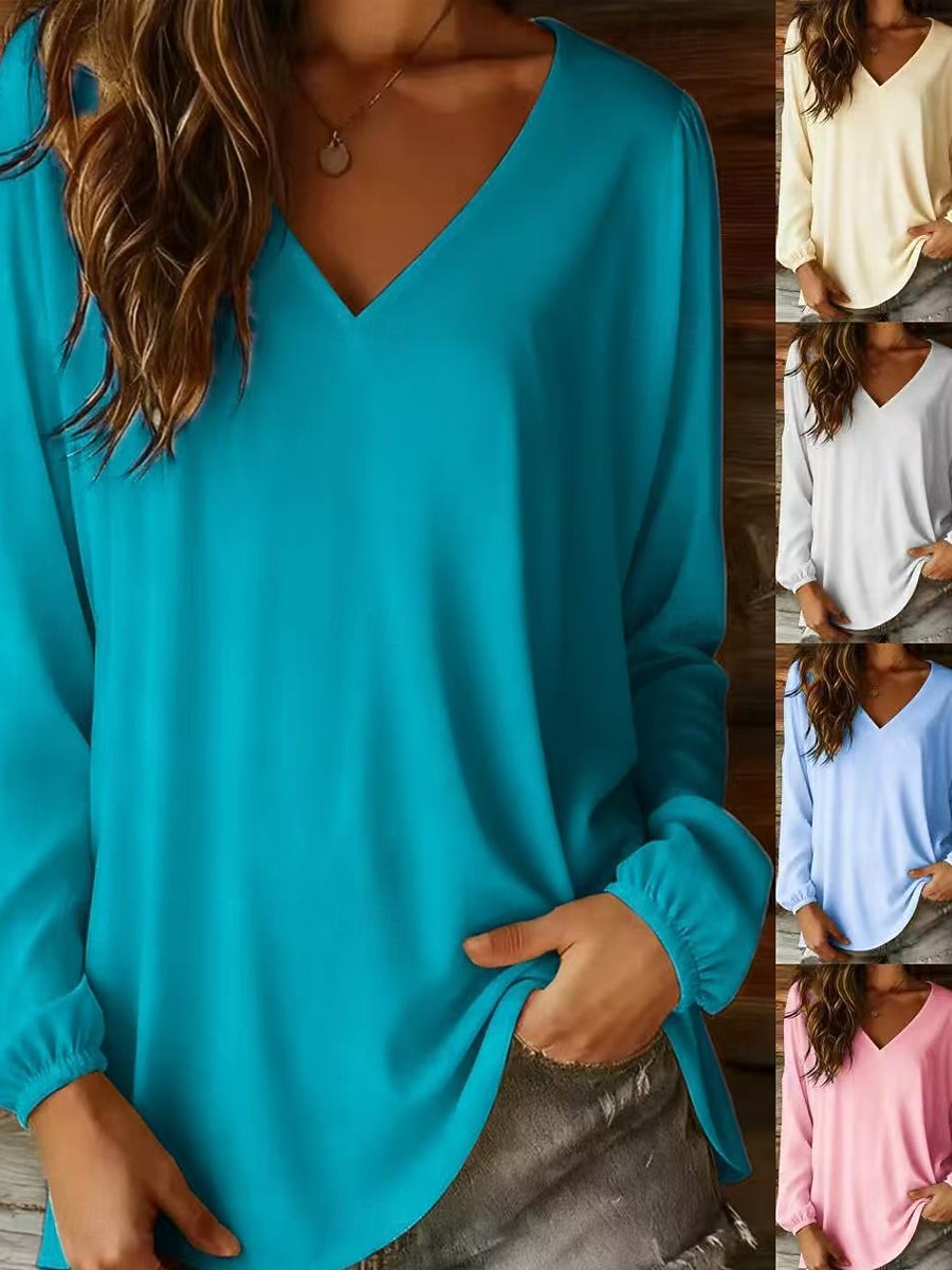 Per donna Blusa Semplice Vintage Elegante Moderno Manica Lunga Scollo a V Top Regolari Quotidiano Ferie Uscire Blu Bianco Giallo Rosa Rosso Estate Primavera Autunno del 2026 a $19.49 –P1