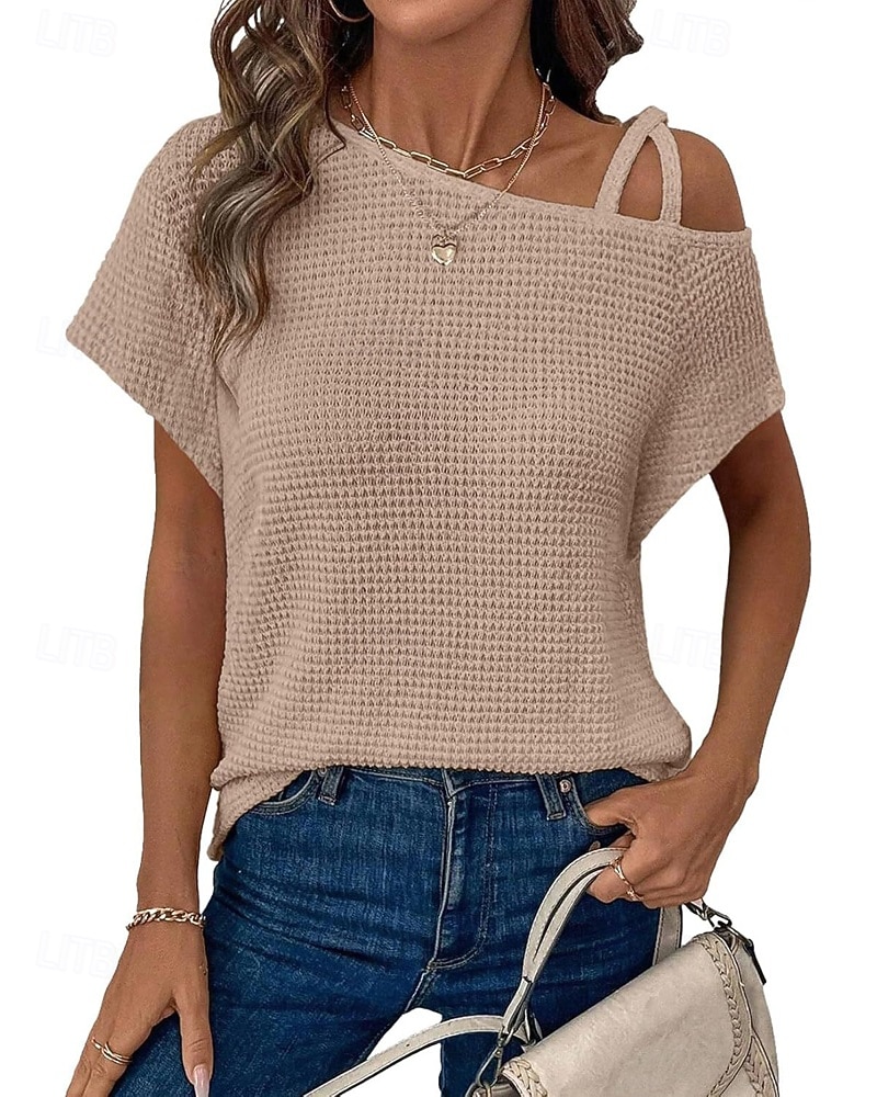 Dames Overhemd Haakwerk Effen Casual Korte mouw Assymmetrisch Normale tops Dagelijks Feestdagen Uitgaan Zwart Wit Blozend Roze Rose Roze Grijs Zomer Lente 2026 - $22.99 –P3