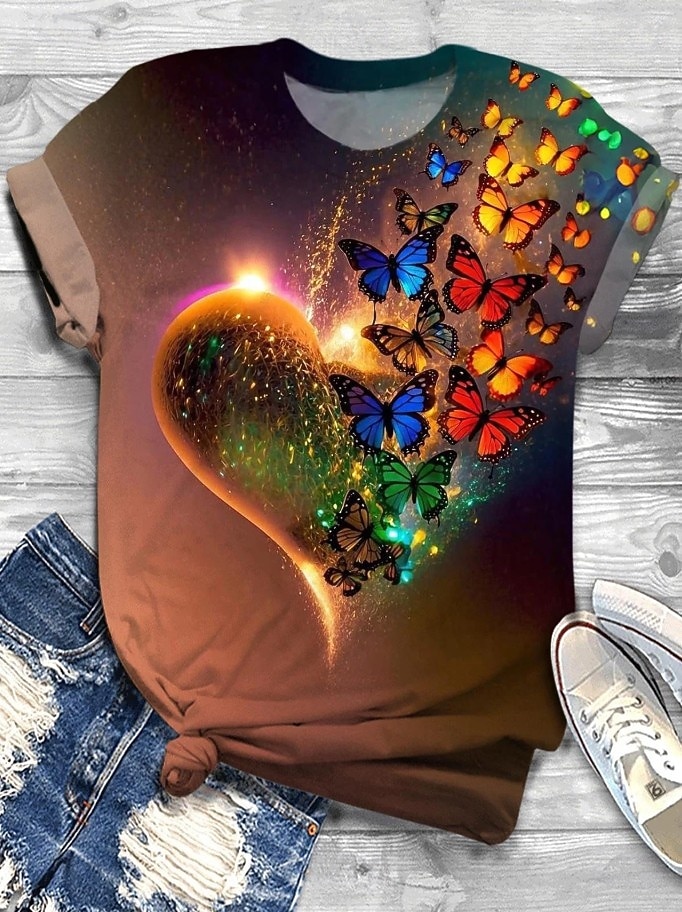 Dia da Independência Americana Mulheres Camiseta Imprimir Gráfico Borboleta Vintage à moda Clássico Manga Curta Gola Redonda Tops regulares Diário Final de semana Verde Claro Castanho Claro Roxo de 2026 por $22.99 –P1