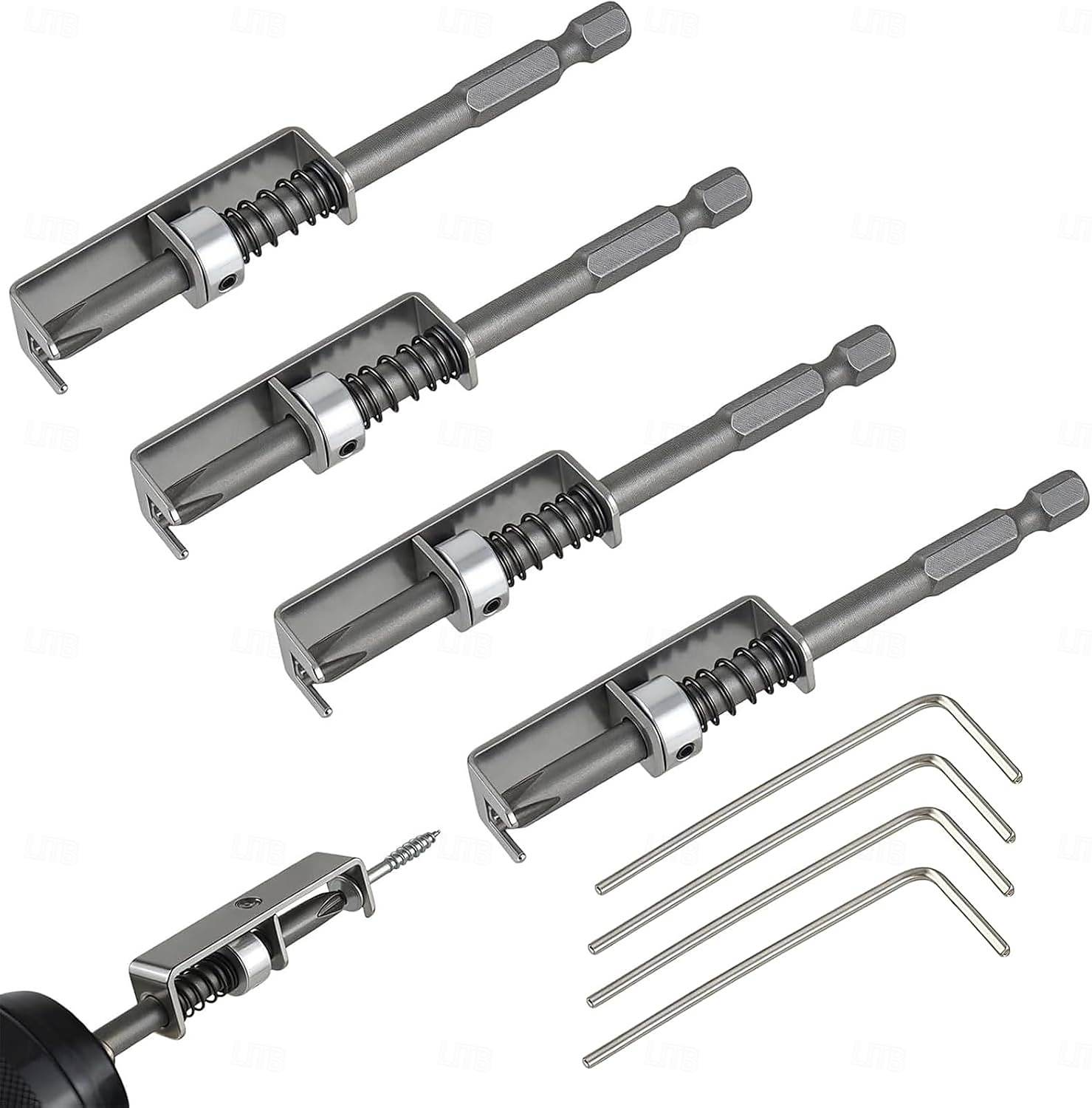 4 stk. fjærbelastet skrueholderbits, fallsikker skrutrekkerbits, universelt skruefesteverktøy, enhånds, skruerdriftsguide borespissholder for elektriker, mekaniker, gjør-det-selv-entusiast 2026 - $9.99 –P1