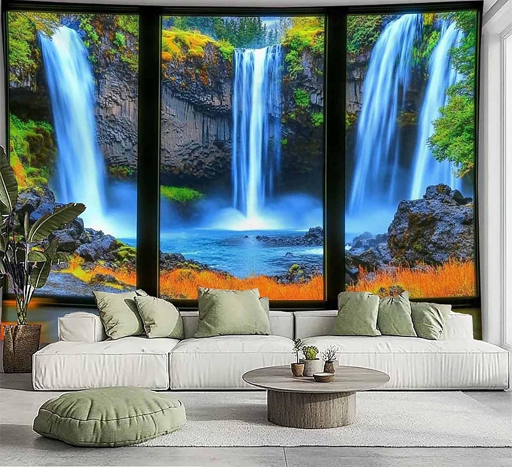 Tapiz de lago con vista de ventana en 3D, paisaje natural y forestal, colgante de pared, mural de paisaje de ventana falsa para sala de estar, sala de yoga, espacio de meditación 2026 - $20.99 –P4