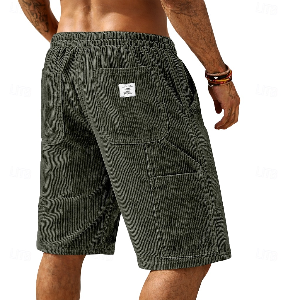 Men's Shorts Summer Shorts Casual Shorts Corduroy Shorts Pocket Elastic Waist Plain Comfort Breathable Knee Length Daily Outdoor Streetwear Vacation Fashion Blue Black Micro-elastic 2026 - $21.99 –P14