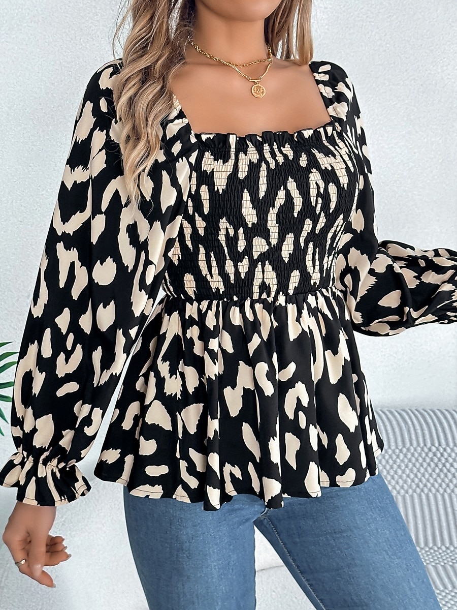Per donna Camicia Blusa Top in chiffon Leopardo Elegante Classico Moderno Manica Lunga Collo quadrato Top Regolari Quotidiano Ferie Uscire Nero Bianco Verde Primavera Autunno del 2026 a $27.99 –P14