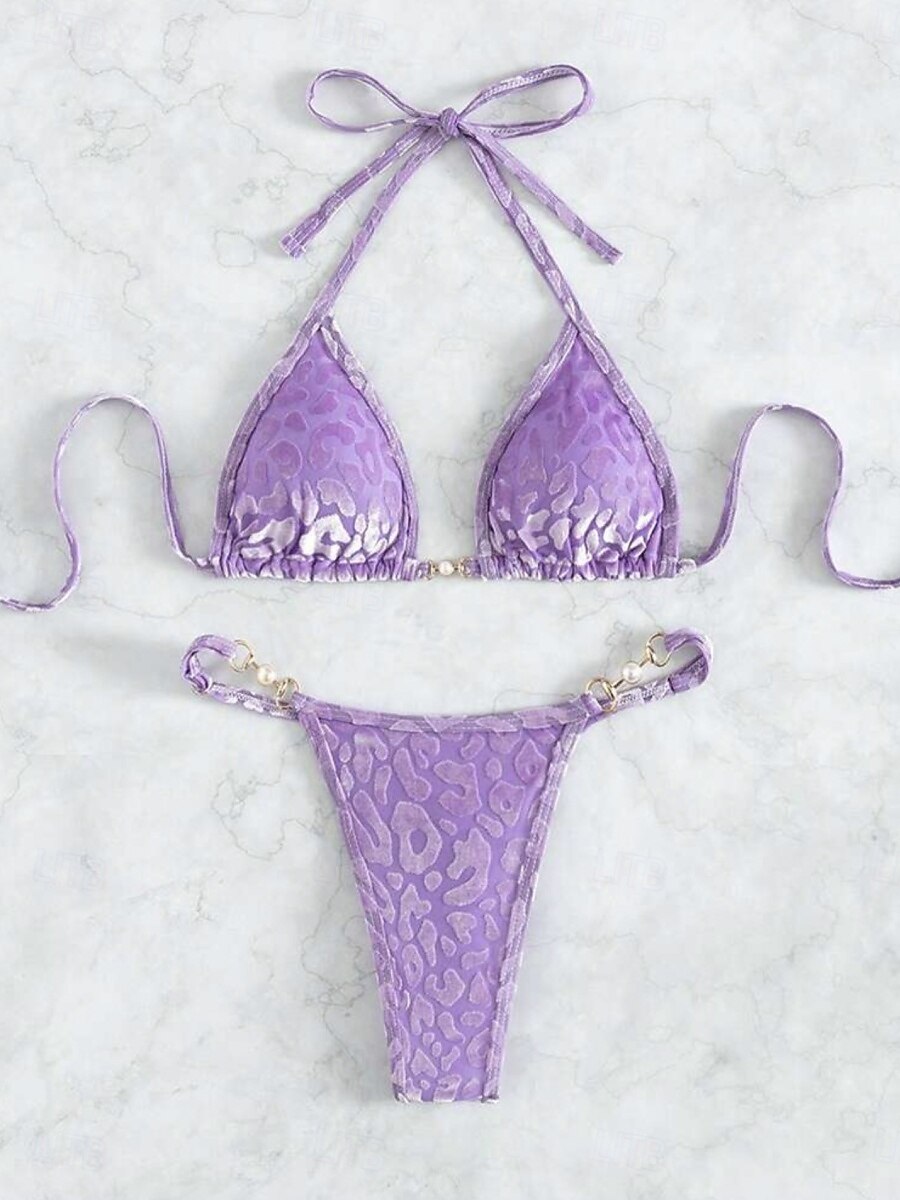 Γυναικεία Μαγιό Μπικίνι 2 κομμάτι Στρινγκ Μαγιό Λεπτό Εξώπλατο Διακοπές Ρούχα παραλίας Συμπαγές Χρώμα Λεοπάρ Λαιμός Αμάνικο Μαγιό 2026 - $21.99 –P3