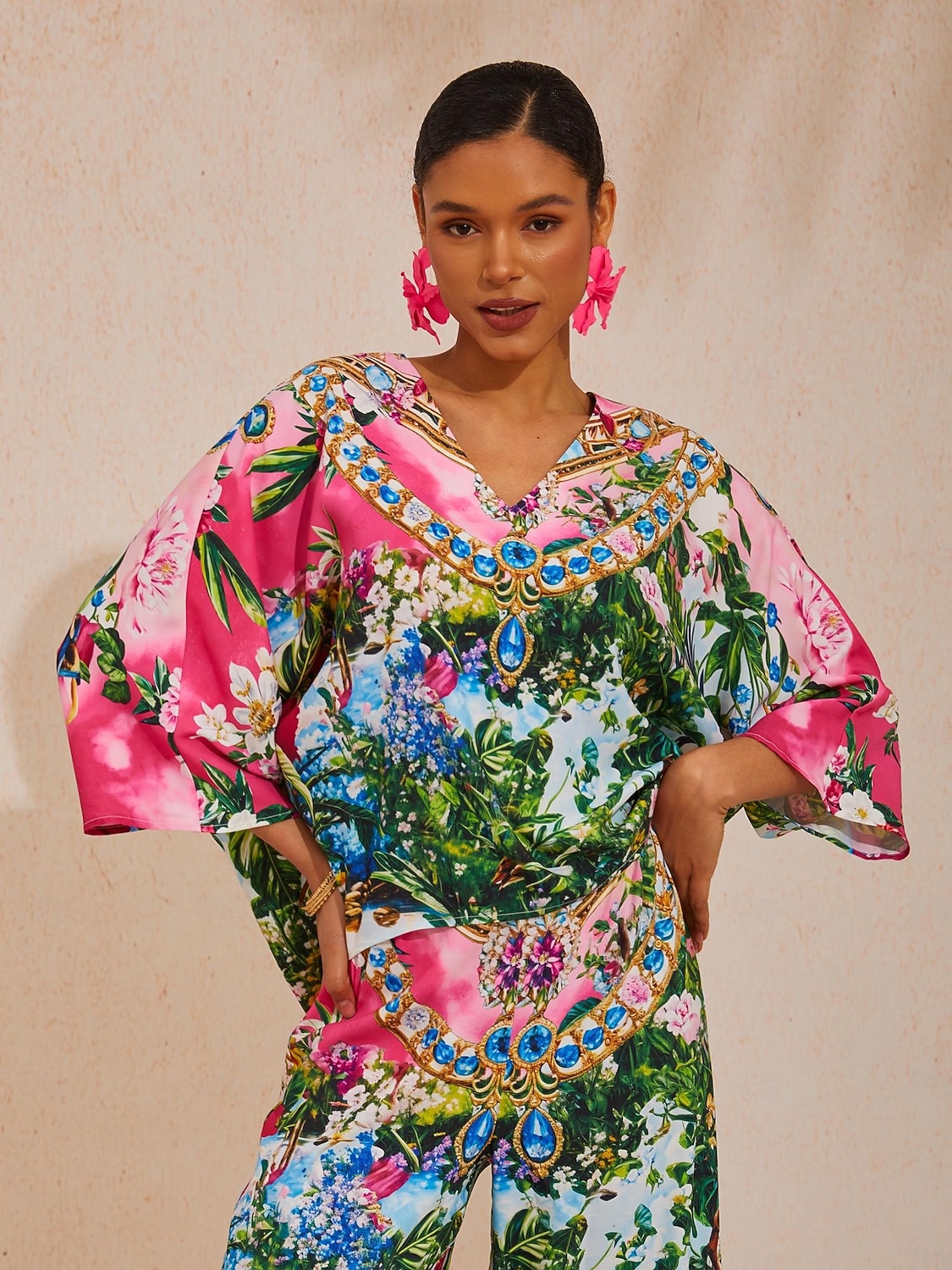 Pink Jungle Party Silky Satin Diamond Top 2026 - $56.99 –P5