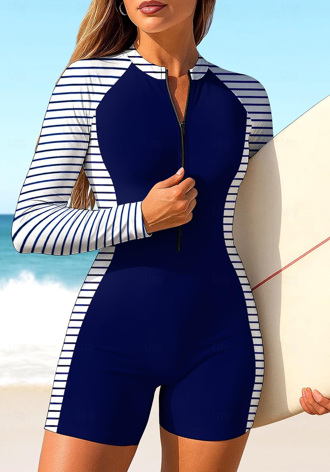 Mulheres Anti Atrito Maiô de surfe de uma peça Roupa de banho Geométrica Riscas Bloqueio de cores Zip Up Com sutiã embutido Bojo Removível Proteção Solar UV UPF50+ Ultra Leve (UL) Manga Longa Roupa de 2026 por $35.99 –P5