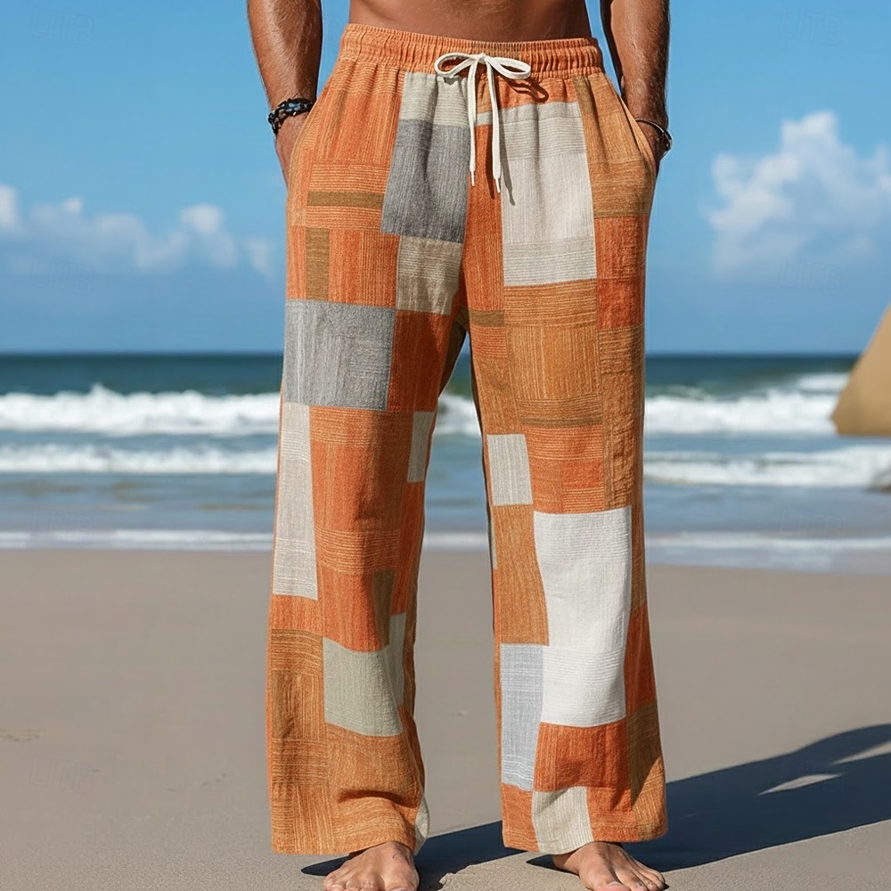 Bărbați Geometric Bloc Culoare Peteci Pantaloni Pantaloni casual Pantaloni largi Talie medie Modă Casă În aer liber Vacanță Talie elastică cu șnur Pantaloni din material textil cu buzunare Var 2026 - $27.99 –P2