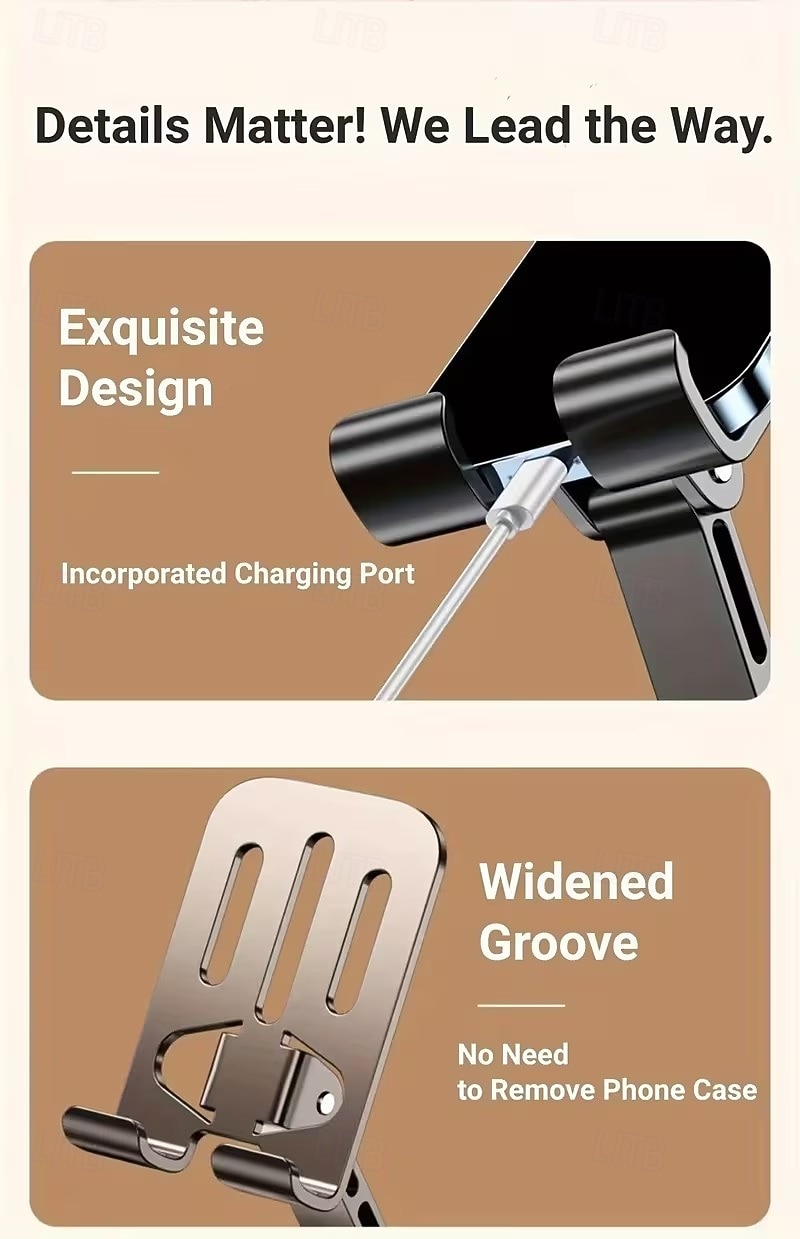 Soporte para teléfono giratorio de aleación de aluminio, soporte de escritorio plegable portátil, adecuado para todos los teléfonos inteligentes y tabletas, accesorio de oficina ideal para vacaciones. 2026 - $10.49 –P8