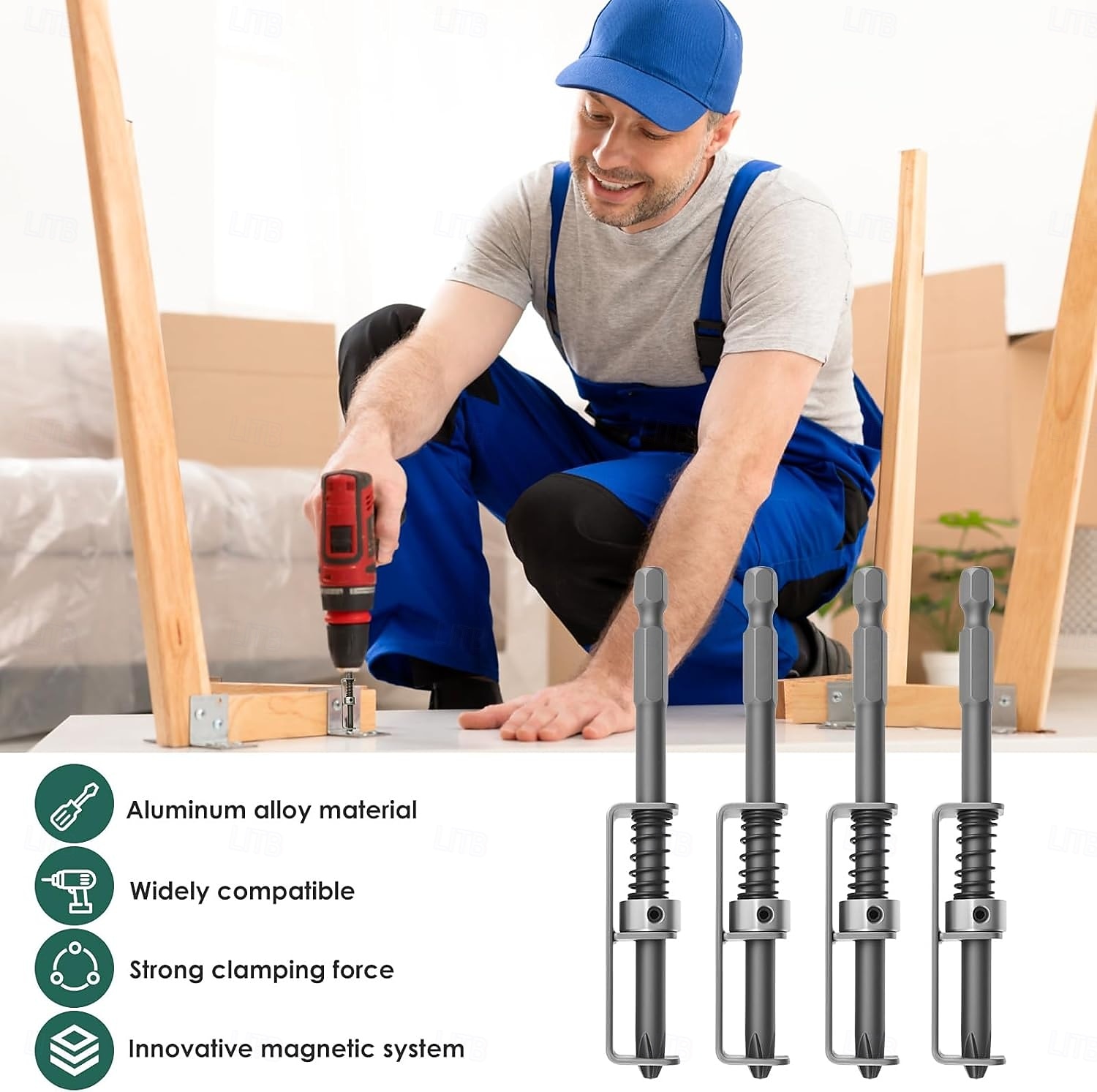 4 stk. fjærbelastet skrueholderbits, fallsikker skrutrekkerbits, universelt skruefesteverktøy, enhånds, skruerdriftsguide borespissholder for elektriker, mekaniker, gjør-det-selv-entusiast 2026 - $9.99 –P5