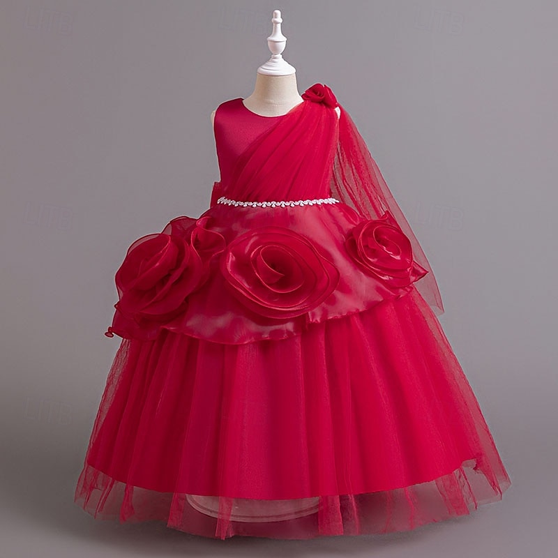 Blumenmädchenkleid Mädchen Formelle Kleidung Hochzeitskleidung Party Hochzeit Formell Niedlich Formell Schön Patchwork Netz Einfarbig Ärmellos Rundhalsausschnitt Blau Rosa Ab 4 Jahren 2026 - $61.99 –P2
