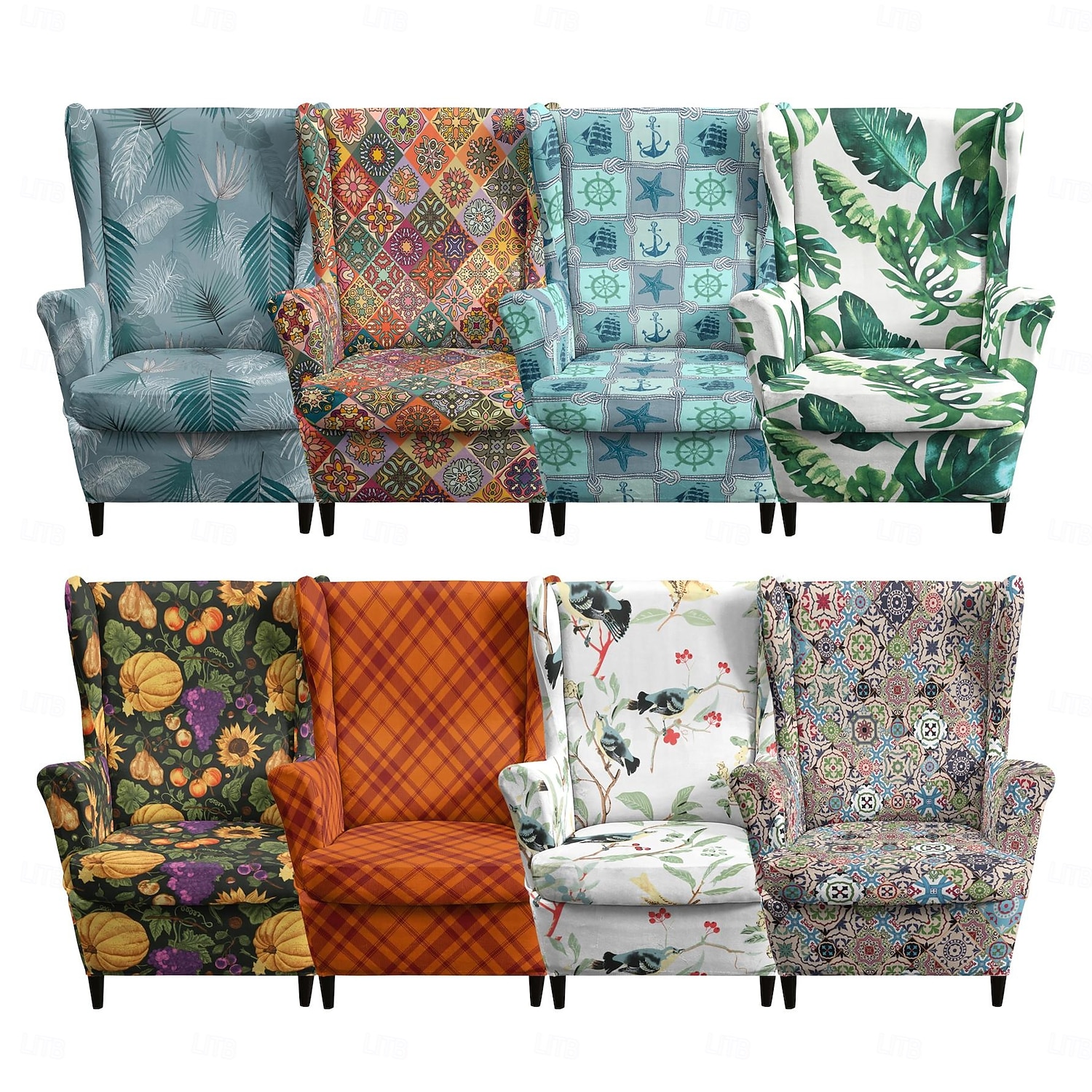 Wingback Chair Cover Floral Striped Geometric Printed Polyester Slipcover Full Cover Modern Foldable Fashion Korean Style Chair Protector Seat Cover Armchair Cover 2026 - $46.99 –P1