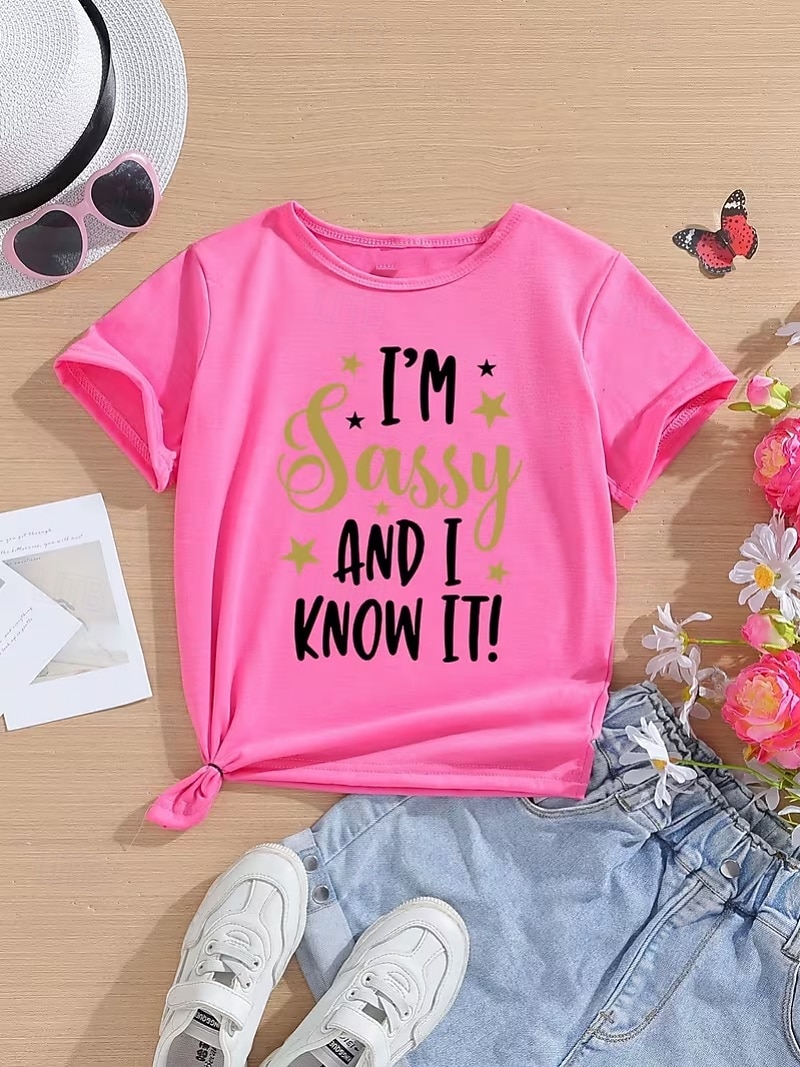 Девочки 3D Графика Буквы Футболка С короткими рукавами 3D печать Лето Весна Спорт Мода Уличный стиль Дети 4-12 лет Вырез под горло Повседневные на открытом воздухе Стандартный 2026 - $12.99 –P8