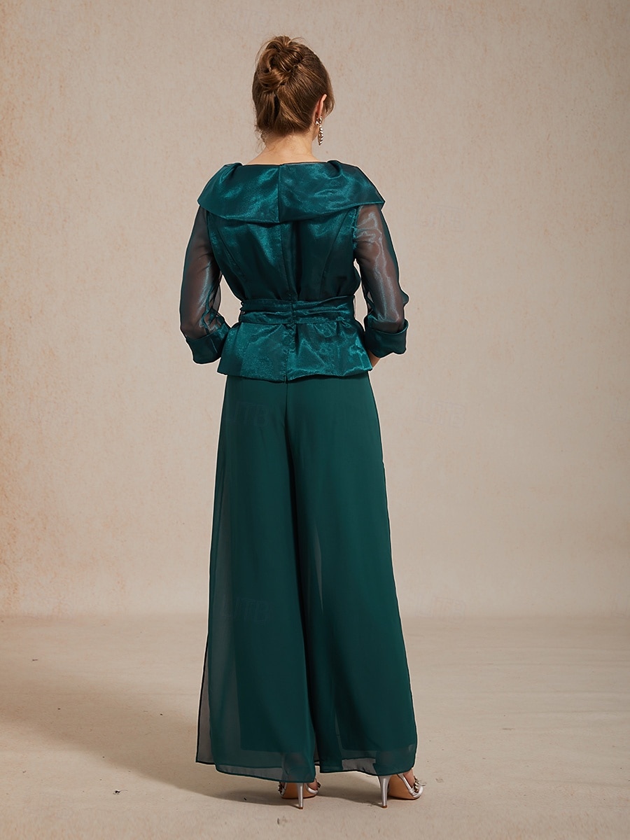 Dame Dressy topper knyte foran Illusjon Elegant 3/4 ermer V-hals Skjortekrage Vanlige topper Bryllupsgjest Cocktail antrekk Smaragd Grønn Sommer Vår Høst 2026 - $98.99 –P10