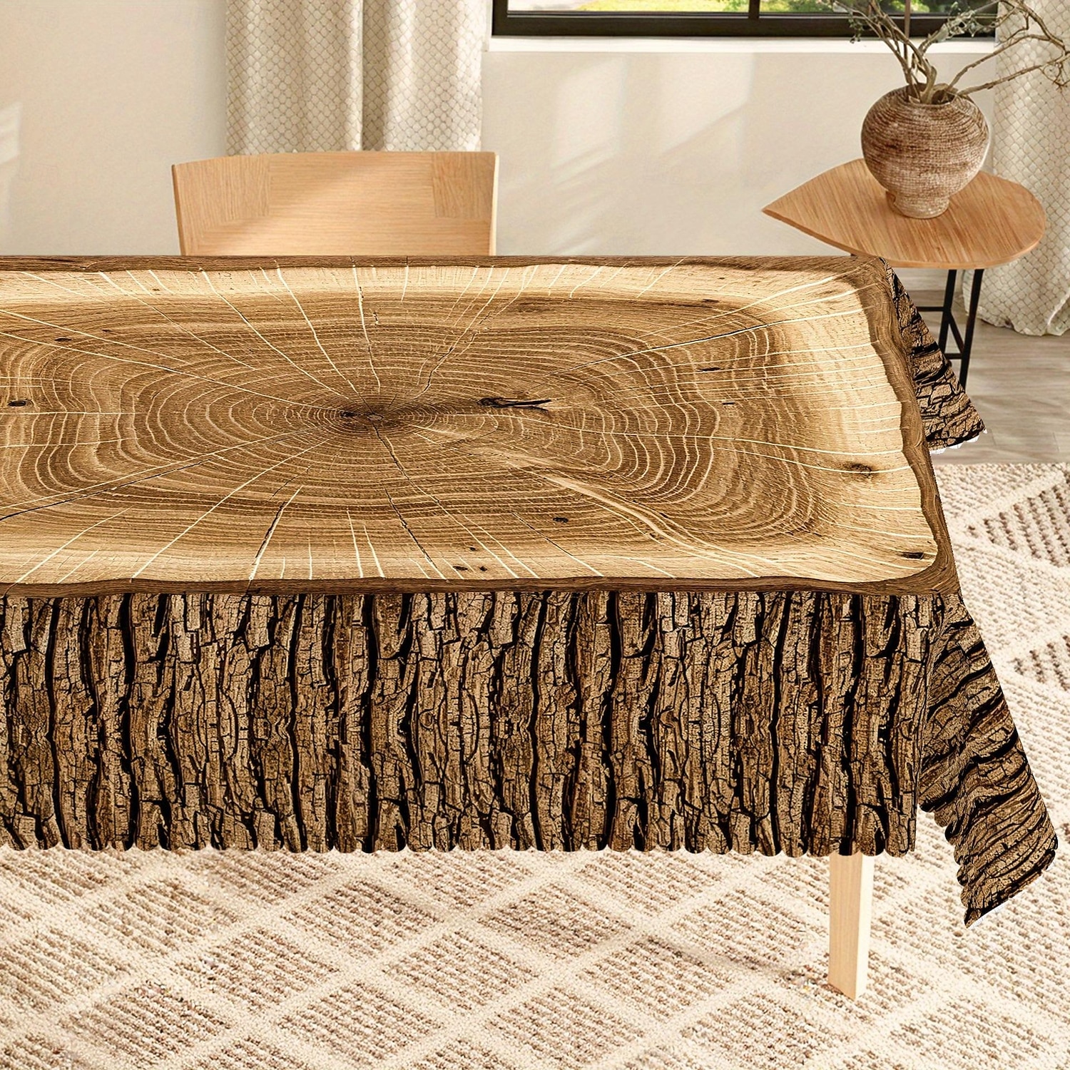 Mantel vintage con temática de troncos y patrón de vetas de madera, estilo rústico, para mesa de comedor, decoración de casa de campo para cocina o sala de estar 2026 - $12.49 –P1
