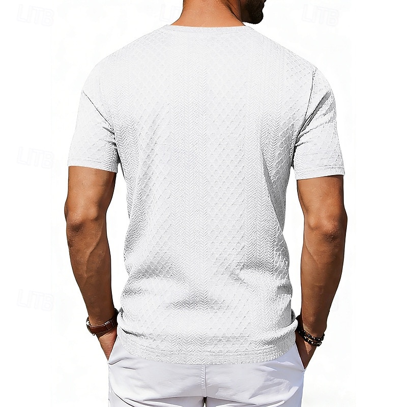 Homme T-shirt Manches courtes Col ras du cou Été Printemps Toutes saisons Couleur Unie Texturé Mode Designer Basique Jacquard Pur Occasionnel Vacances Décontracté Quotidien bleu marine T-shirt haut de 2026 ? $20.99 –P2