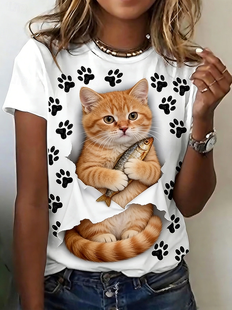 Pentru femei Tricou Imprimeu Grafic Animal Epocă Stilat Casual Manșon scurt Stil Nautic Topuri obișnuite Zilnic Negru Alb Galben Maro Vară Primăvară 2026 - $22.99 –P2