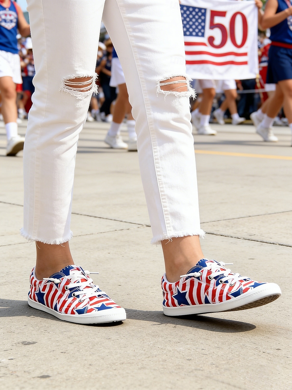 Women's USA Red Blue Lace-up Canvas Shoes – Vintage Patriotic Casual Sneakers for Independence Day, Parades, City Walking, United States Anniversary, Travel & Everyday Outfits 2026 - $34.99 –P5
