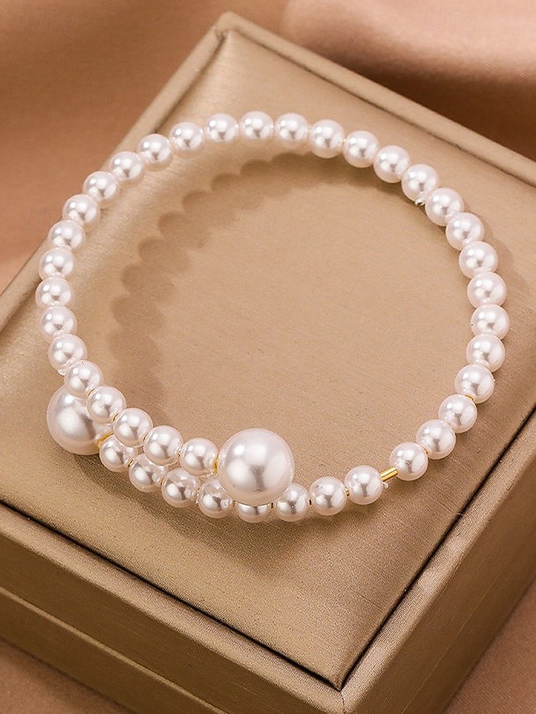 damska bransoletka z sztucznych pereł, elegancki dwukolorowy wzór, idealna na śluby, walentynki i na co dzień 2026 - $7.99 –P5