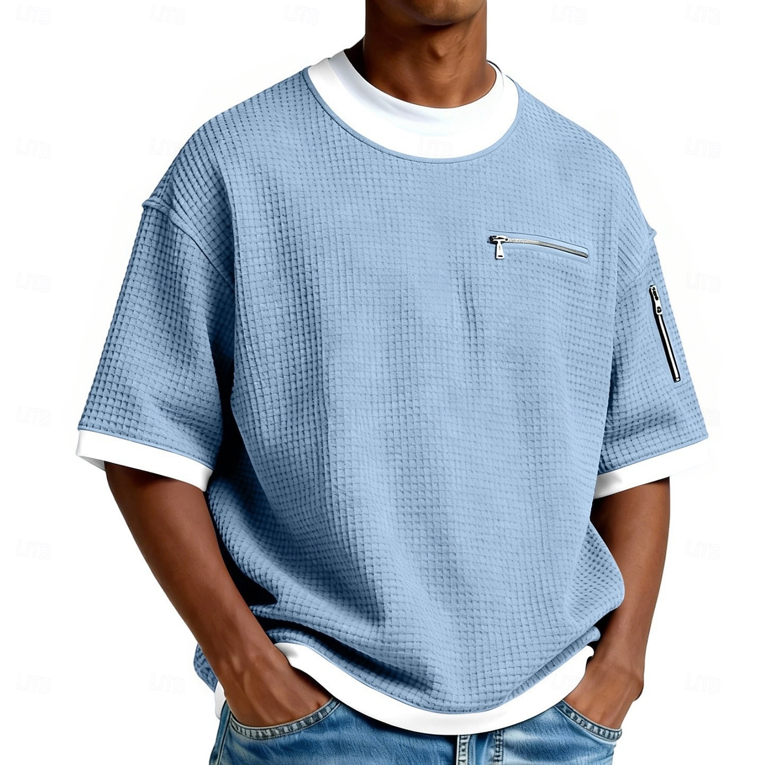 Per uomo Maglietta a Maglia Waffle Maglietta Manica Corta Girocollo Estate Primavera Tutte le stagioni Blocco di colori Testurizzato Moda Designer Casual Tasca con cerniera Casuale Quotidiano del 2026 a $22.99 –P4