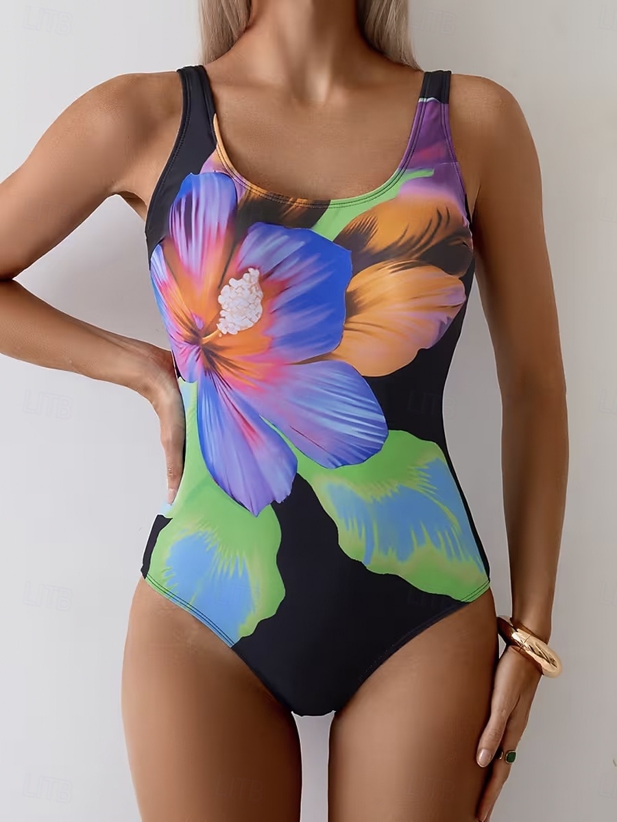 نسائي ملابس السباحة قطعة واحدة مايوه روب ملابس السباحة العطلة موضة ورد الرسم رقبة دائرية بدون كم بدلة سباحة 2026 - $25.99 –P1