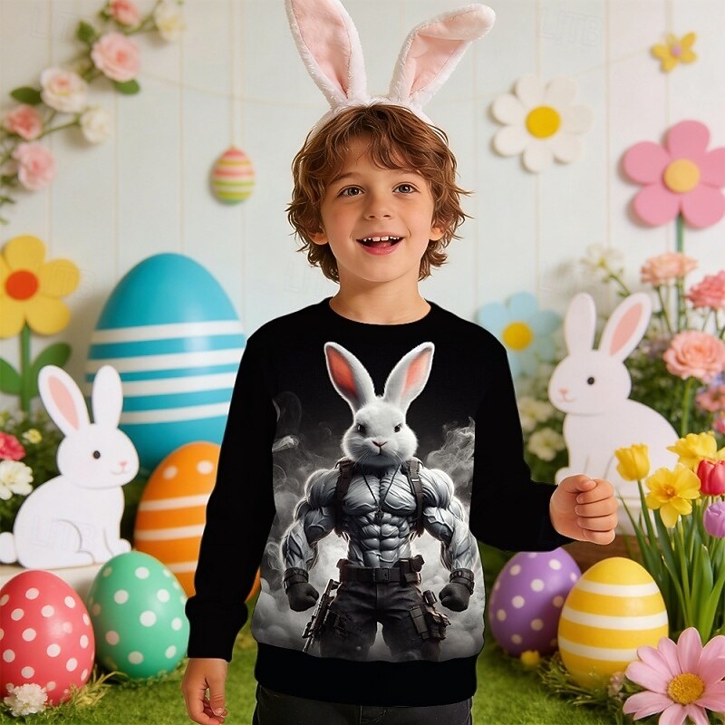 Easter Boys' 3D Graphic Rabbit Sweatshirt Pullover Long Sleeve 3D Print Spring Fall Active Fashion Streetwear Kids 4-12 Years Crew Neck Casual Daily Outdoor Regular Fit 2026 - $18.99 –P1