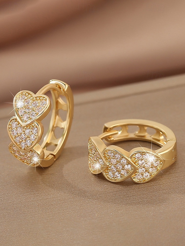 Dámské křišťálové náušnice ve tvaru srdce, pozlacená slitina, více barev, ideální na Valentýna, svatby i každodenní nošení 2026 - $11.99 –P7