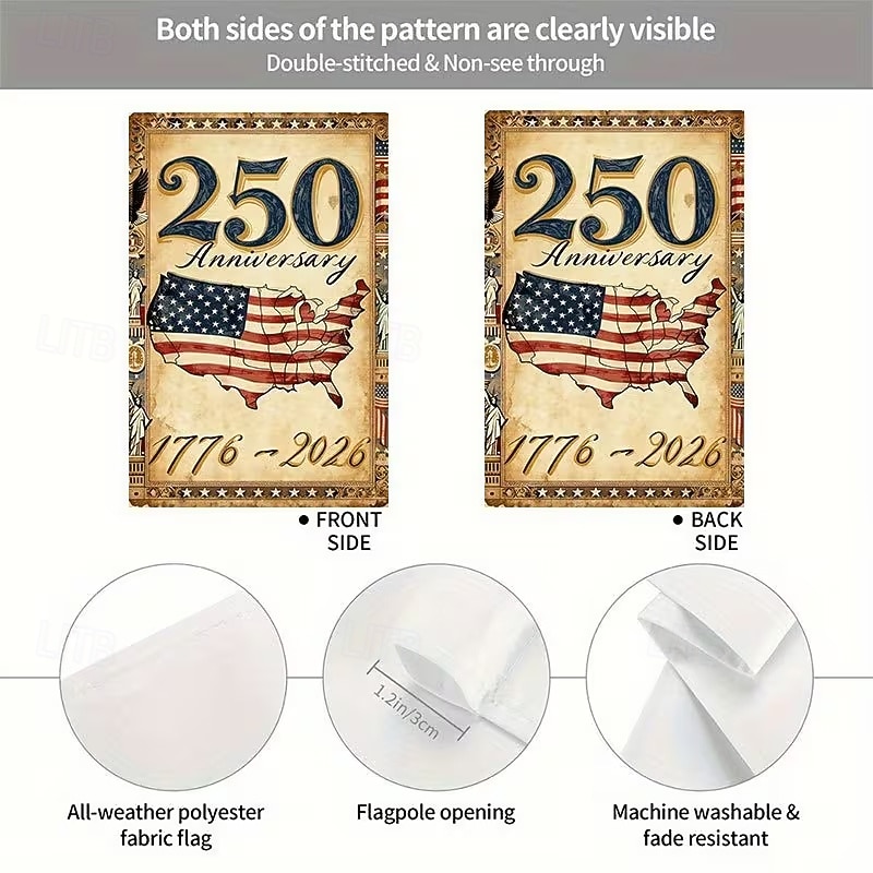 US 250th Anniversary Garden Flag Vintage Style America 250 Flag Design Commemorative 1776-2026 Yard Decoration for Patriotic Celebration Semiquincentennial 4th of July Independence Day 2026 - $9.99 –P5