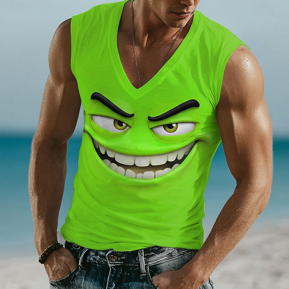Homme Dessin Animé 3D Émoticônes amusantes T-shirt Sans manches T-shirt Impression 3D Col en V Chemise Tropical Extérieur Vacances Hawaïen Bleu Violet Orange Été Printemps Vêtement Tenue S M L XL XXL de 2026 ? $17.99 –P2