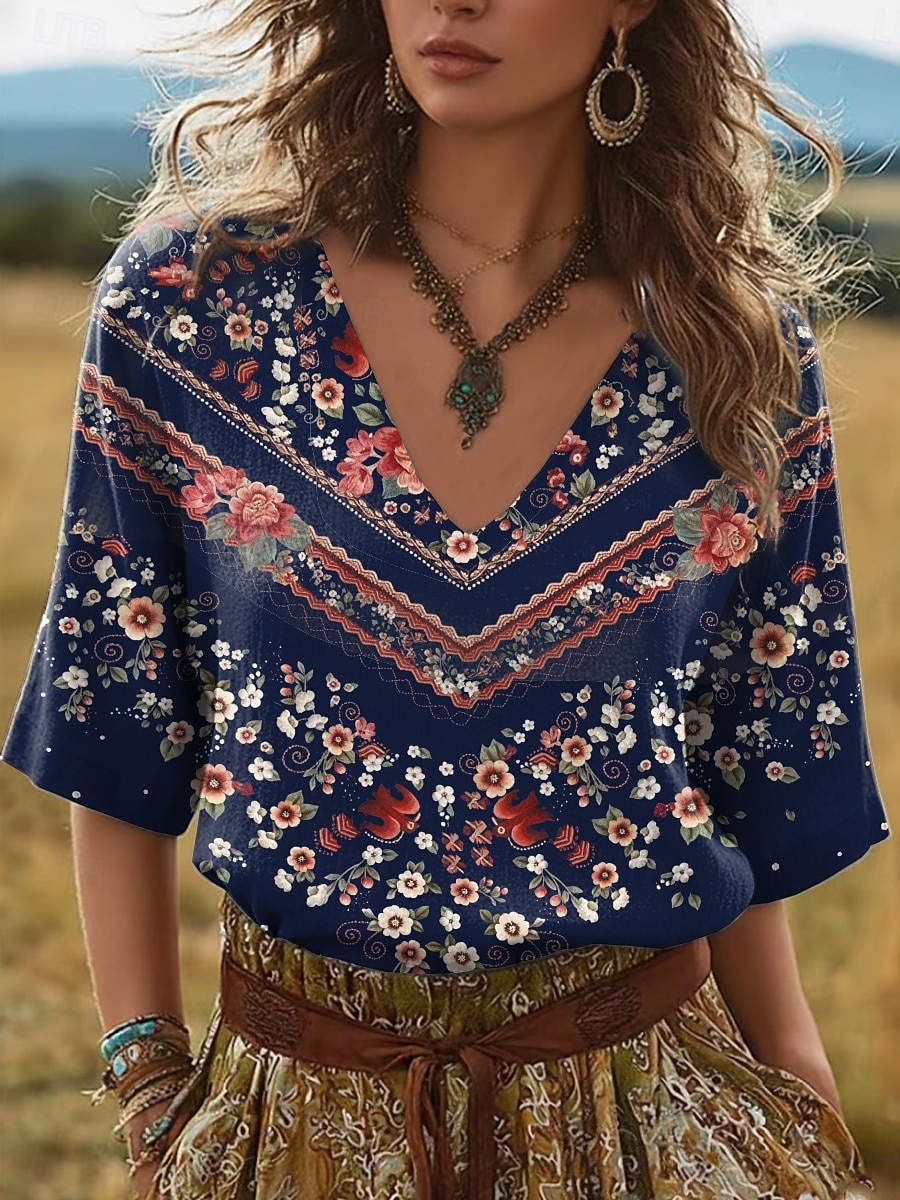 Damen Leinenähnliches Faux Baumwoll-Leinen Boho T-Shirt Florales Grafik Pflanzen Vintage Stylisch Klassisch Kurzarm V-Ausschnitt Reguläre Oberteile Täglich Wochenende Urlaubsbekleidung Druck Weiß 2026 - $28.99 –P4
