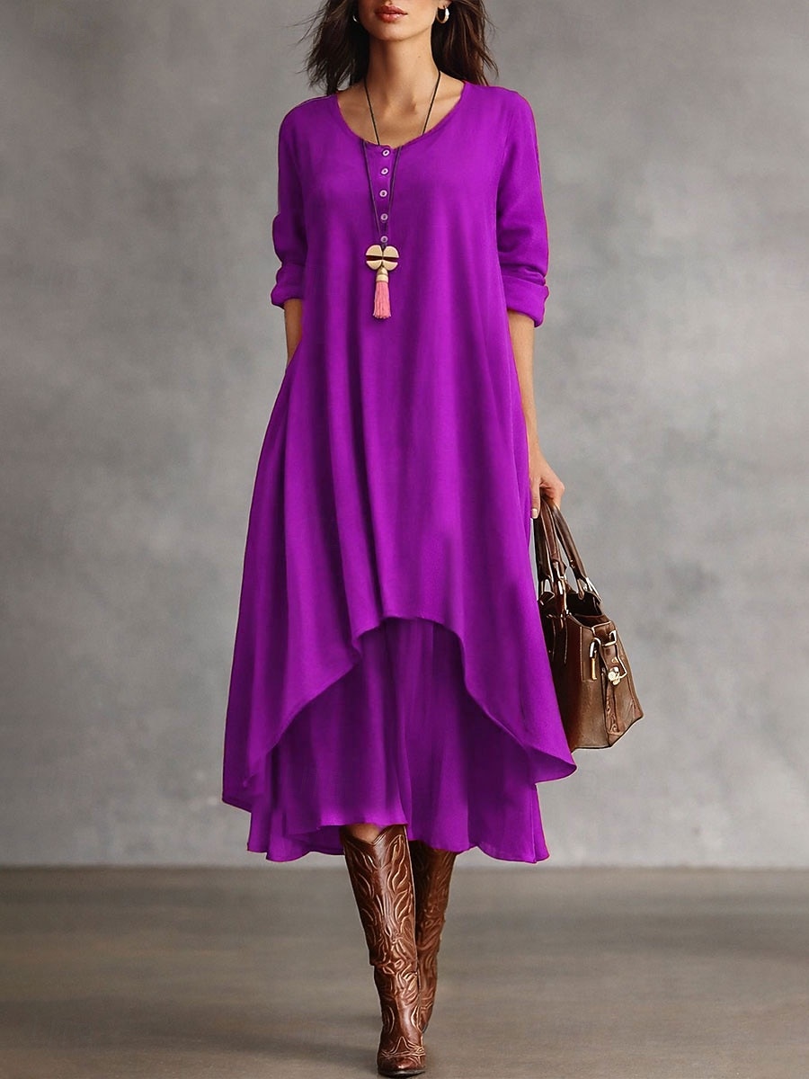 Femmes Robe Midi Robe fourreau Robe trapèze Occasionnel Fête Coupe Ample Couleur Unie manche longue Col ras du cou Bleu Jaune Rouge Violet Printemps Automne Hiver de 2026 ? $13.49 –P4