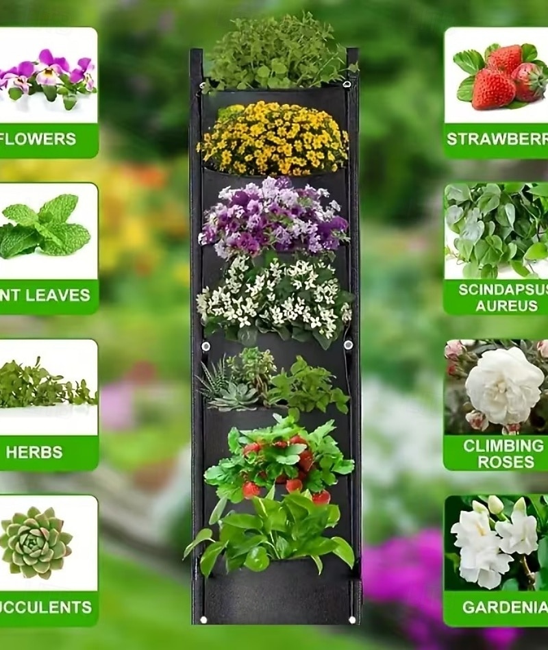 Ensemble de 2 sacs de culture suspendus verticaux à 7 poches, pour plantes, à fixer au mur à l'intérieur ou à l'extérieur. Style classique et léger, idéal pour un balcon, un jardin ou une décoration de 2026 ? $22.99 –P9