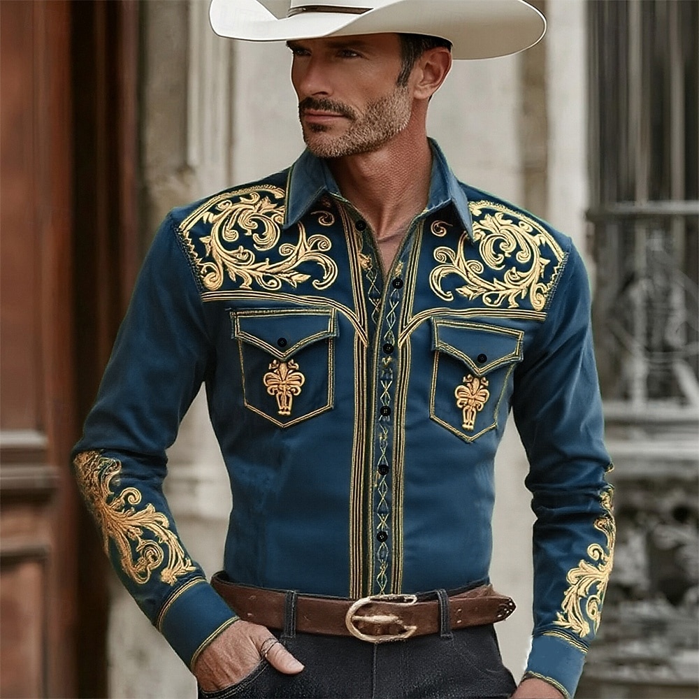 Муж. Огурцы Цветочный принт Цветы Рубашка Западная рубашка Ковбойская рубашка Длинный рукав Винтаж Ретро Повседневные на открытом воздухе Рабочая одежда Весна Осень Отложной 2026 - $27.99 –P2