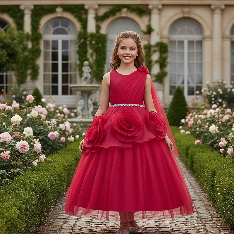 Blumenmädchenkleid Mädchen Formelle Kleidung Hochzeitskleidung Party Hochzeit Formell Niedlich Formell Schön Patchwork Netz Einfarbig Ärmellos Rundhalsausschnitt Blau Rosa Ab 4 Jahren 2026 - $61.99 –P1