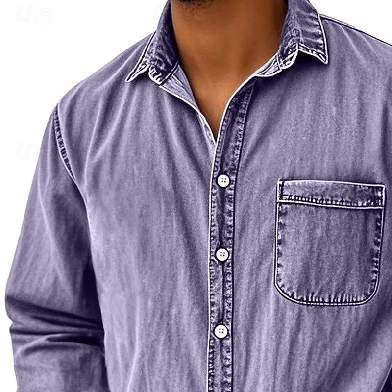 Herren Hemd Freizeithemd Vintage-Shirt Knopfhemd Acid-Wash-Shirt Blau Schwarz Hellgrün Wein Marineblau Langarm Einfach Revers Lässig Streetwear Tasche Bekleidung Baumwolle Mode Retro Vintage Lässig 2026 - $40.99 –P2