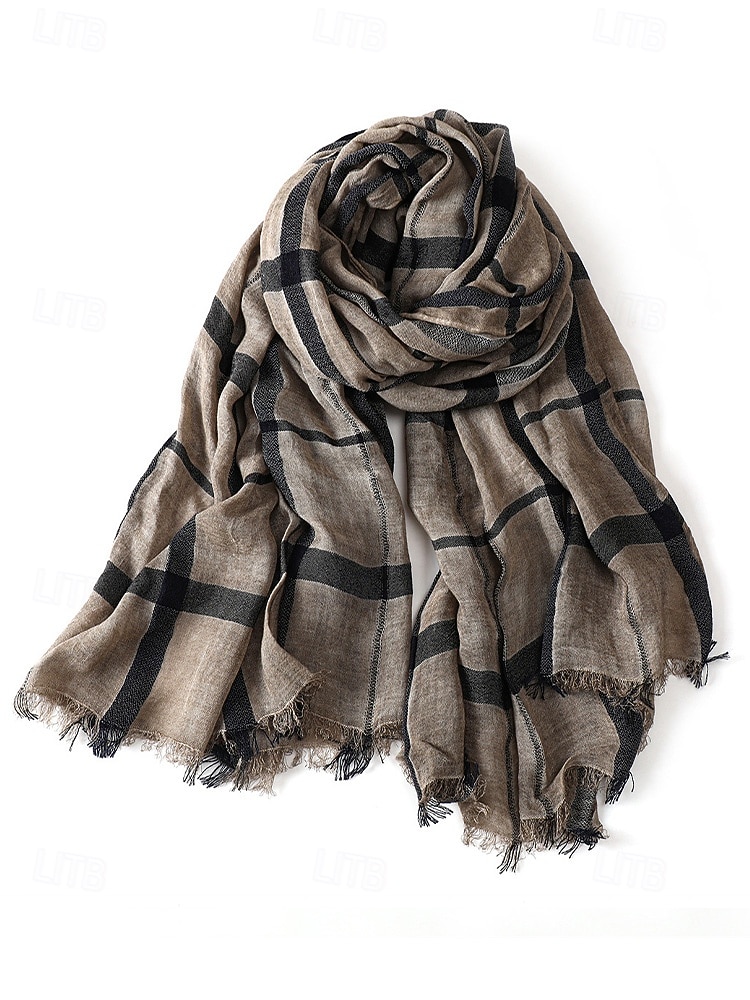 sciarpa a quadri in cotone e lino da uomo – vari colori, leggera e traspirante – perfetta per l'uso quotidiano casual del 2026 a $14.99 –P6
