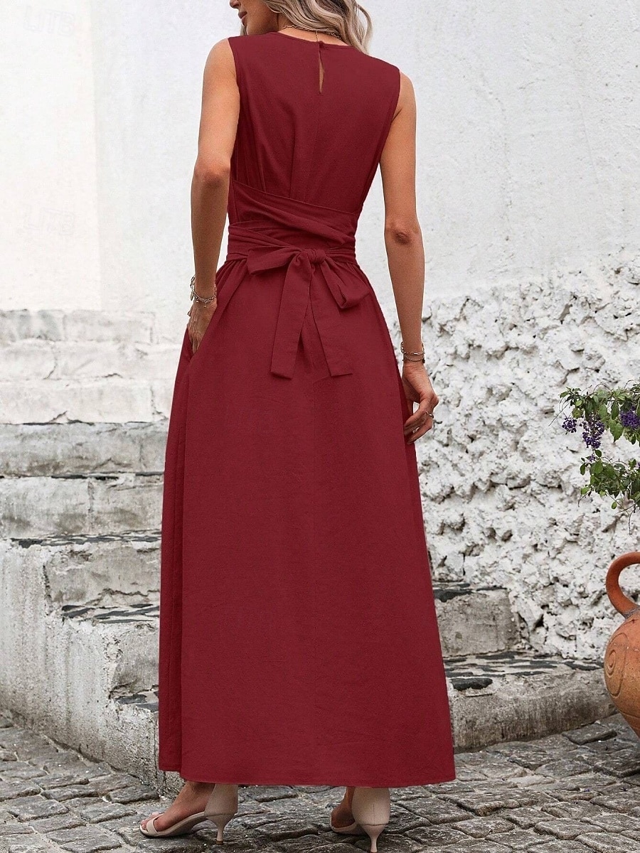 Damskie Sukienka maxi Sukienka A line Urlop Codzienny Na zewnątrz Wyjściowe Luźny / a Jednokolorowe Bez rękawów Wycięcie pod szyją Granatowy Czarny Czerwony Zielony Lato Wiosna 2026 - $31.99 –P13