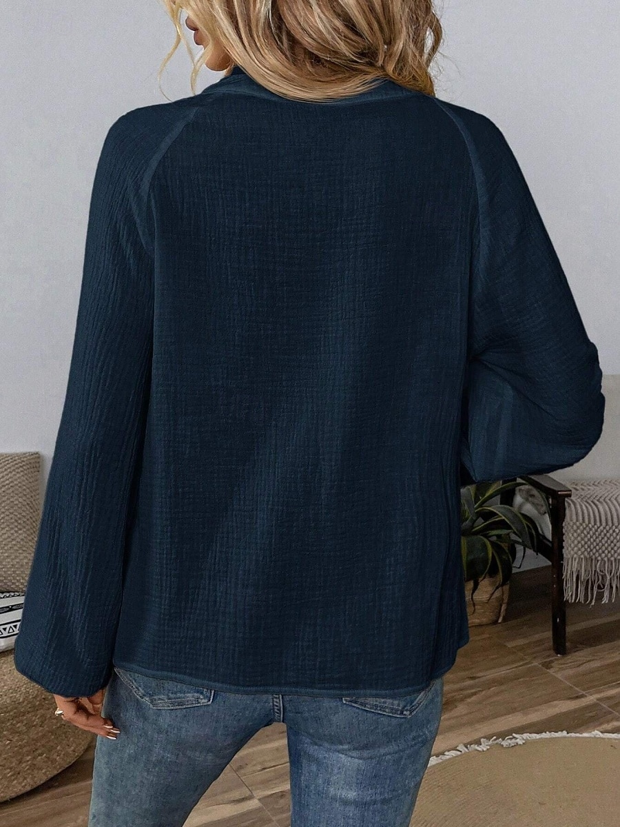 Dame Popover skjorte Uformell skjorte Bluse Broderi Paisly Elegant Bohem Fritid Langermet V-hals Vanlige topper Daglig utendørs Ferie Svart Hvit Navyblå Grønn Sommer Vår 2026 - $34.99 –P9