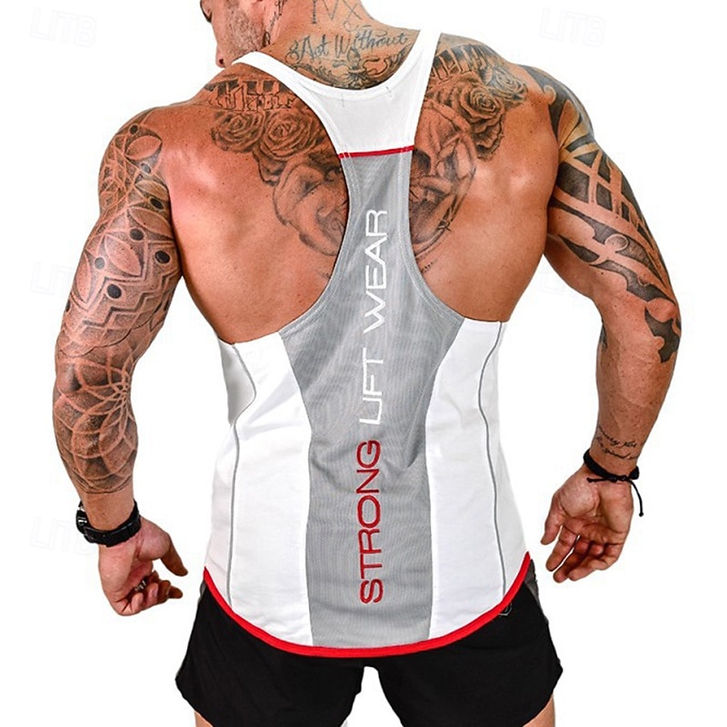 Herr Färgblock Träningströja Linne för jogging Gymlinne Sommar Ärmlös Snabb tork Kompression Fuktabsorberande Gymträning Aktiv träning Träning Svart Vit Gul Sportkläder Sportkläder 2026 - $18.99 –P2