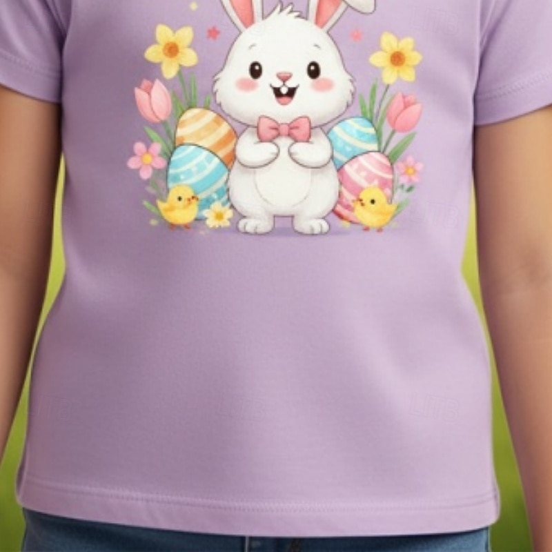 Пасха Девочки 3D Графика Кролик Футболка С короткими рукавами 3D печать Лето Весна Спорт Мода Уличный стиль Дети 4-12 лет Вырез под горло Повседневные на открытом воздухе Стандартный 2026 - $15.99 –P2