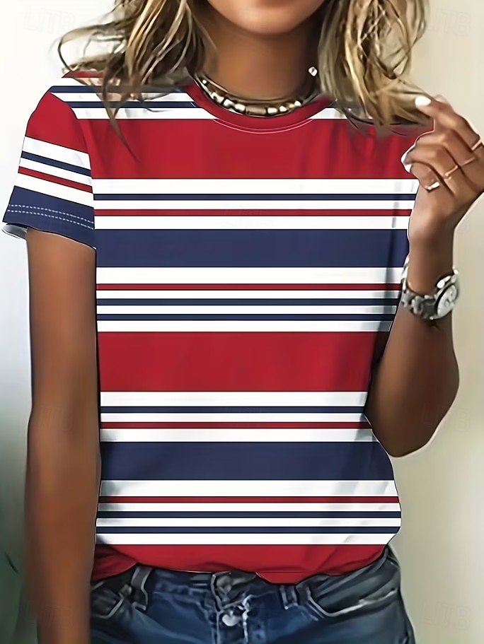 Amerykański Dzień Niepodległości Damskie Podkoszulek Nadruk Graficzny Flaga Zabytkowe Moda Elegancki Krótki rękaw Półgolf Zwykłe topy Codzienny Weekend Niebieski Rumiany róż Czerwony Lato Wiosna 2026 - $22.99 –P4
