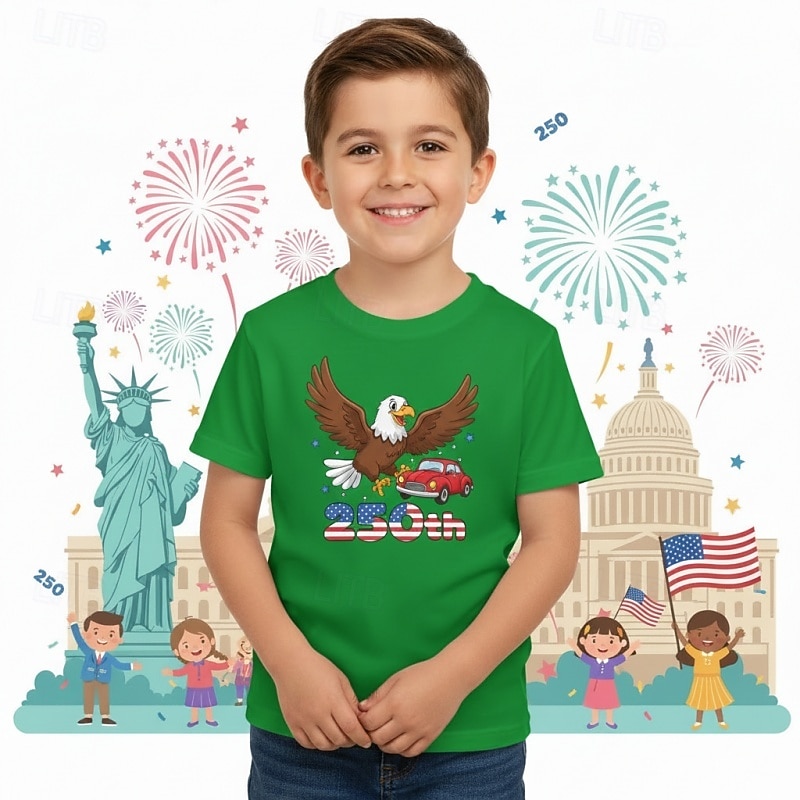 100% Cotton Kids Boys' Blue Black White Graphic Eagle 250th Anniversary T shirt Blouse Crew Neck Short Sleeve Outdoor Dailywear Fashion Streetwear Designer Printing Summer Spring 2026 - $19.99 –P3