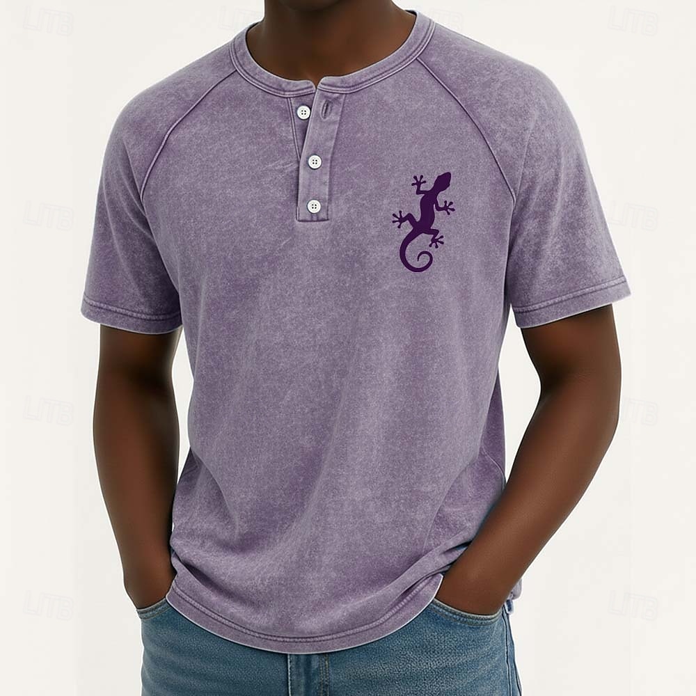 Men's Vintage Washed Tee Henley Top Washed Shirt Short Sleeve Vintage Designer Casual Casual Daily Outdoor Summer Spring All Seasons Light Blue Purple Gray Henley Henley T-Shirt 2026 - $25.99 –P1