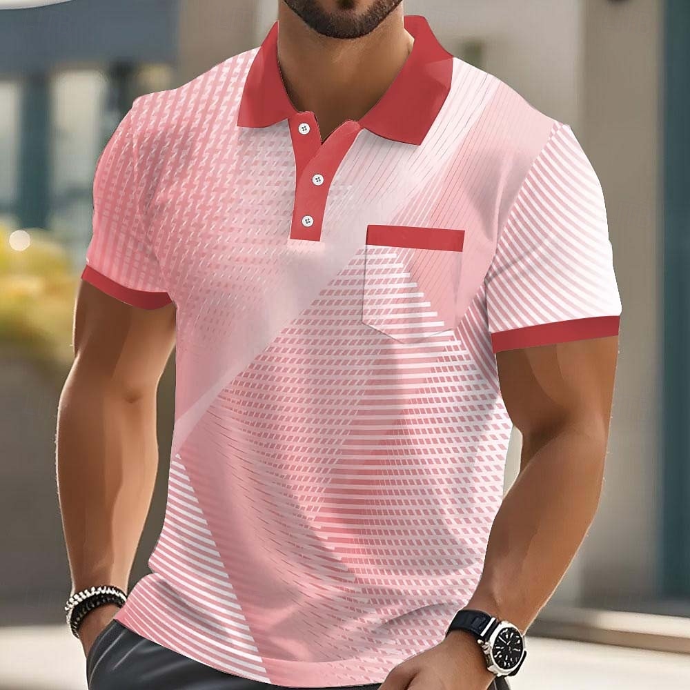 Ανδρικά Γεωμτερικό Πόλο Κοντομάνικο Μπλουζάκια πόλο Πουκάμισα με γιακά Business Casual ΕΞΩΤΕΡΙΚΟΥ ΧΩΡΟΥ Ένδυση γυμναστικής και άθλησης Καθημερινά Ρούχα 3D εκτύπωση Κουμπιά Ανοιξη καλοκαίρι 2026 - $22.99 –P3